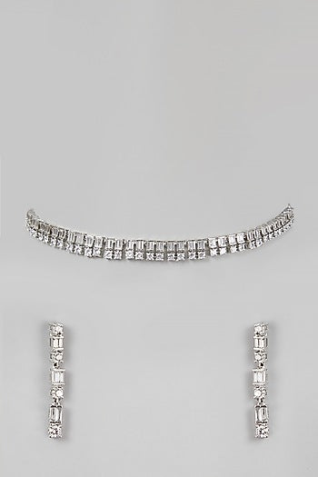 White Finish Diamond Necklace Set