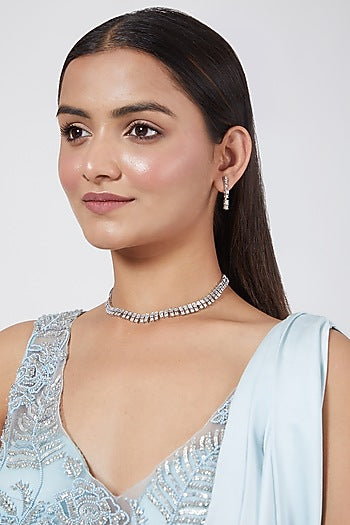 White Finish Diamond Necklace Set