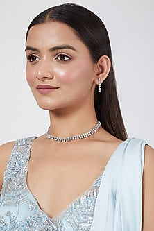 White Finish Diamond Necklace Set
