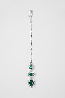 White Finish Green Stone & Diamond Maang Tikka
