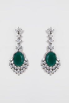 Black Rhodium Finish Green Stone Earrings