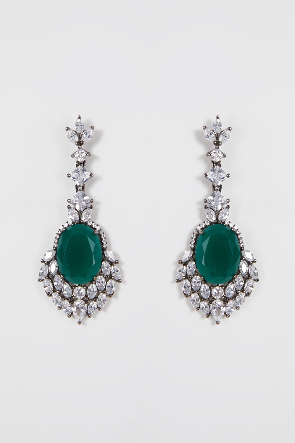 Black Rhodium Finish Green Stone Earrings