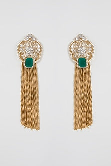 Gold Finish Diamond Earrings With Tassels