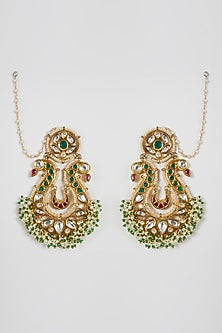 Gold Finish Pearl & Kundan Polki Earrings