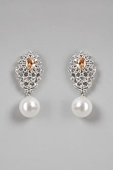 White Finish Pearl Drop Earrings