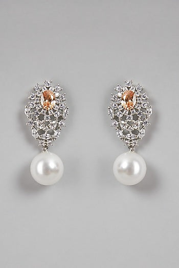 White Finish Pearl Drop Earrings