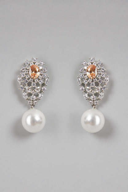 White Finish Pearl Drop Earrings