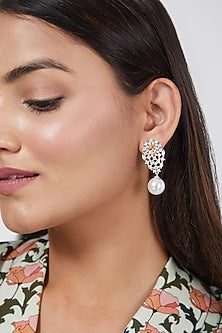 White Finish Pearl Drop Earrings