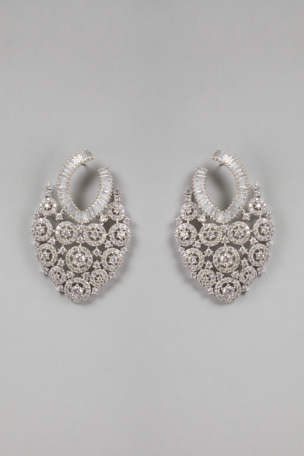 White Finish Baguette & Diamond Earrings