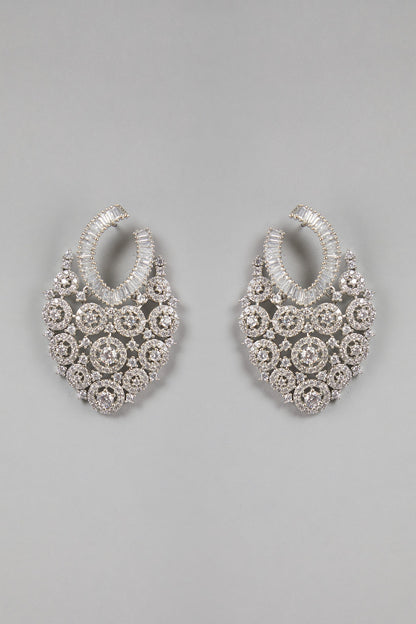White Finish Baguette & Diamond Earrings