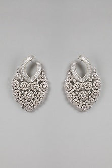 White Finish Baguette & Diamond Earrings
