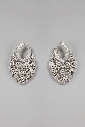 White Finish Baguette & Diamond Earrings