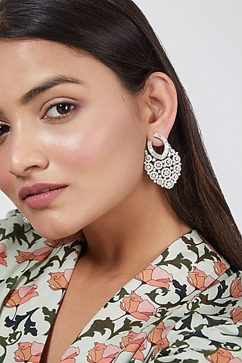 White Finish Baguette & Diamond Earrings