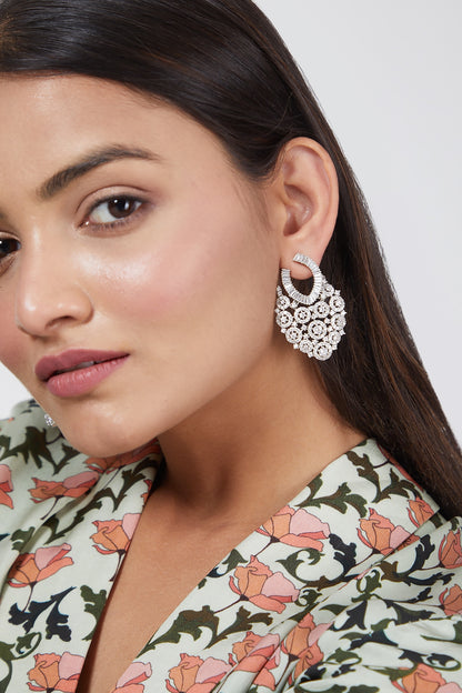White Finish Baguette & Diamond Earrings