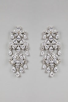 White Finish Zircon & Pearl Dangler Earrings