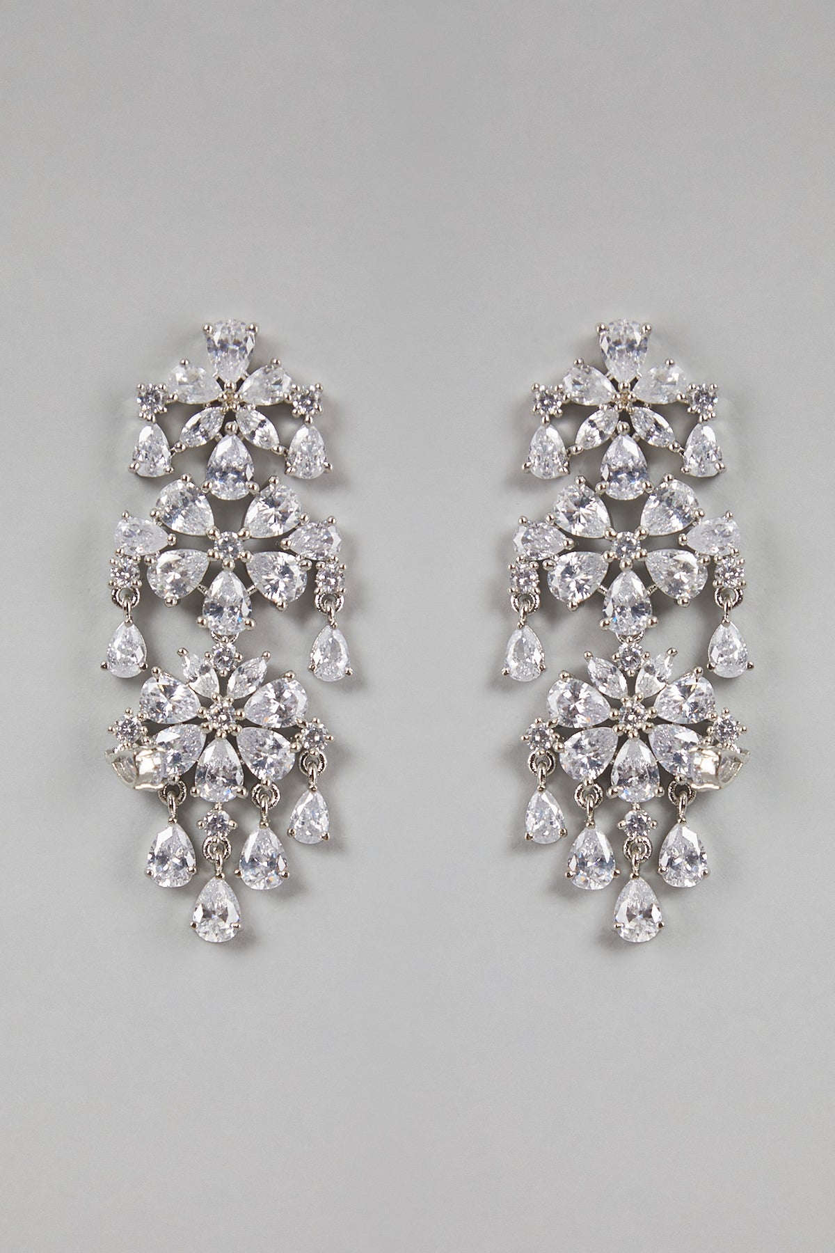 White Finish Zircon & Pearl Dangler Earrings