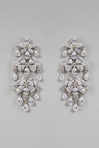 White Finish Zircon & Pearl Dangler Earrings