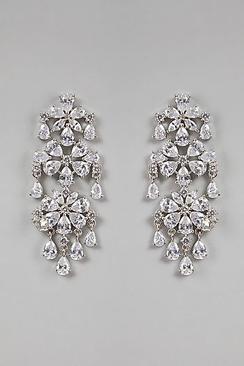 White Finish Zircon & Pearl Dangler Earrings