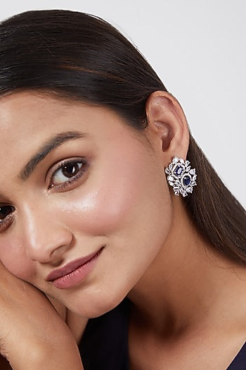 White Finish Stud Earrings