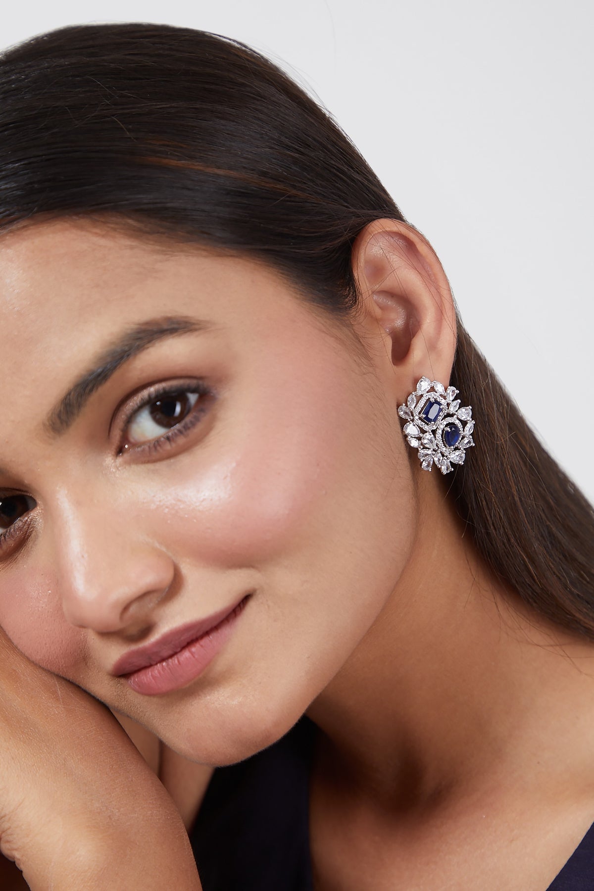 White Finish Stud Earrings