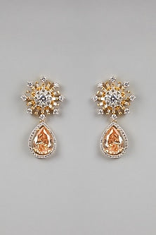 Gold Finish Zircon & Yellow Stone Dangler Earrings