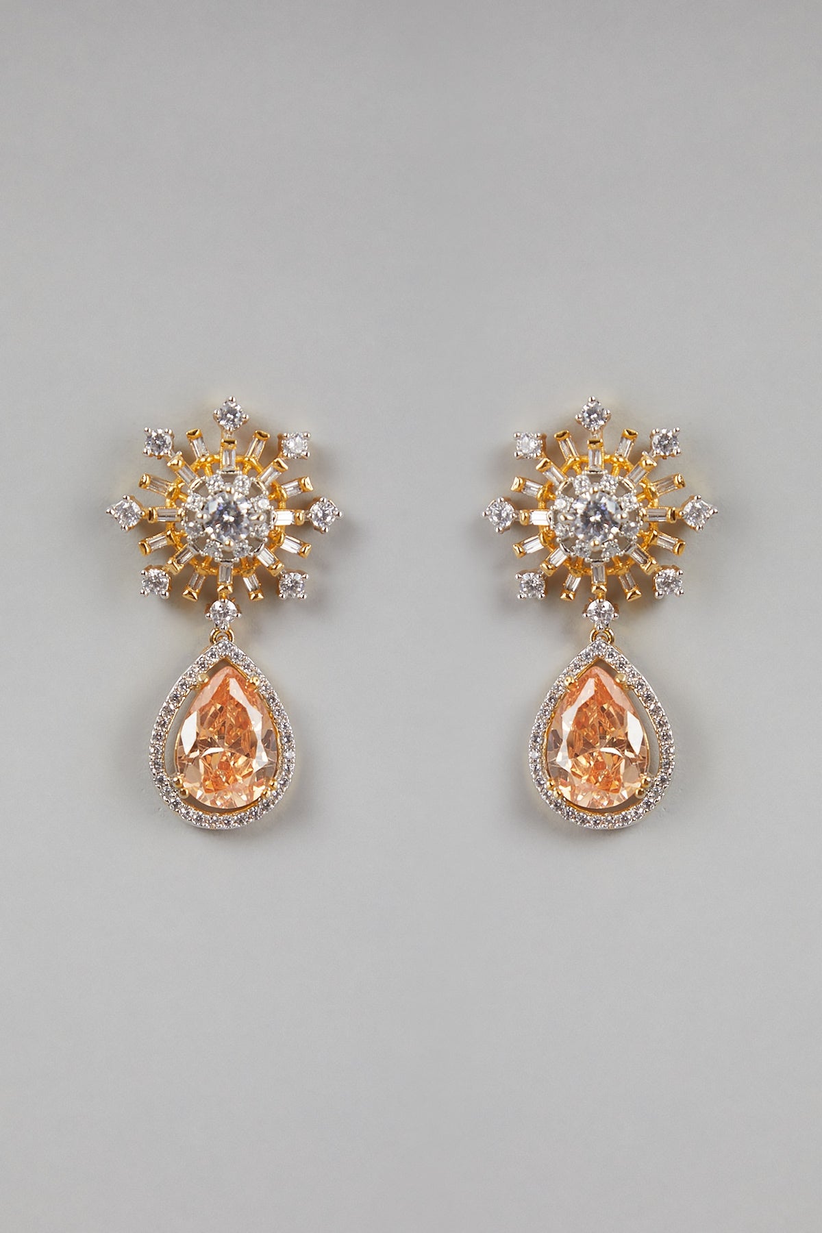 Gold Finish Zircon & Yellow Stone Dangler Earrings