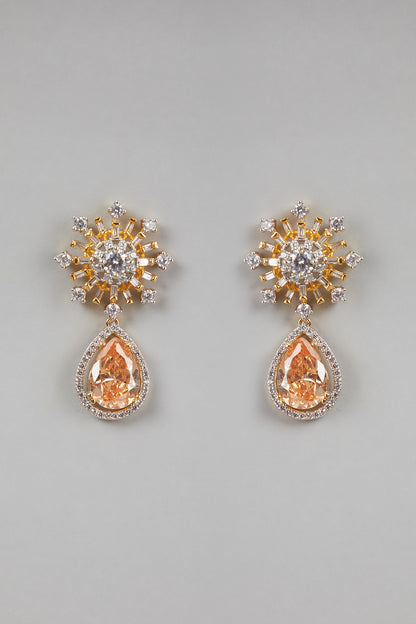Gold Finish Zircon & Yellow Stone Dangler Earrings