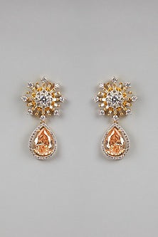 Gold Finish Zircon & Yellow Stone Dangler Earrings