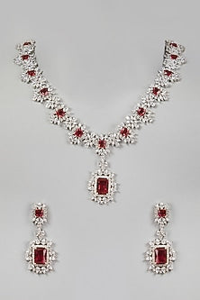 White Finish Red Stones & Zircon Necklace Set