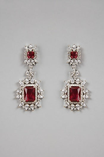 White Finish Red Stones & Zircon Necklace Set