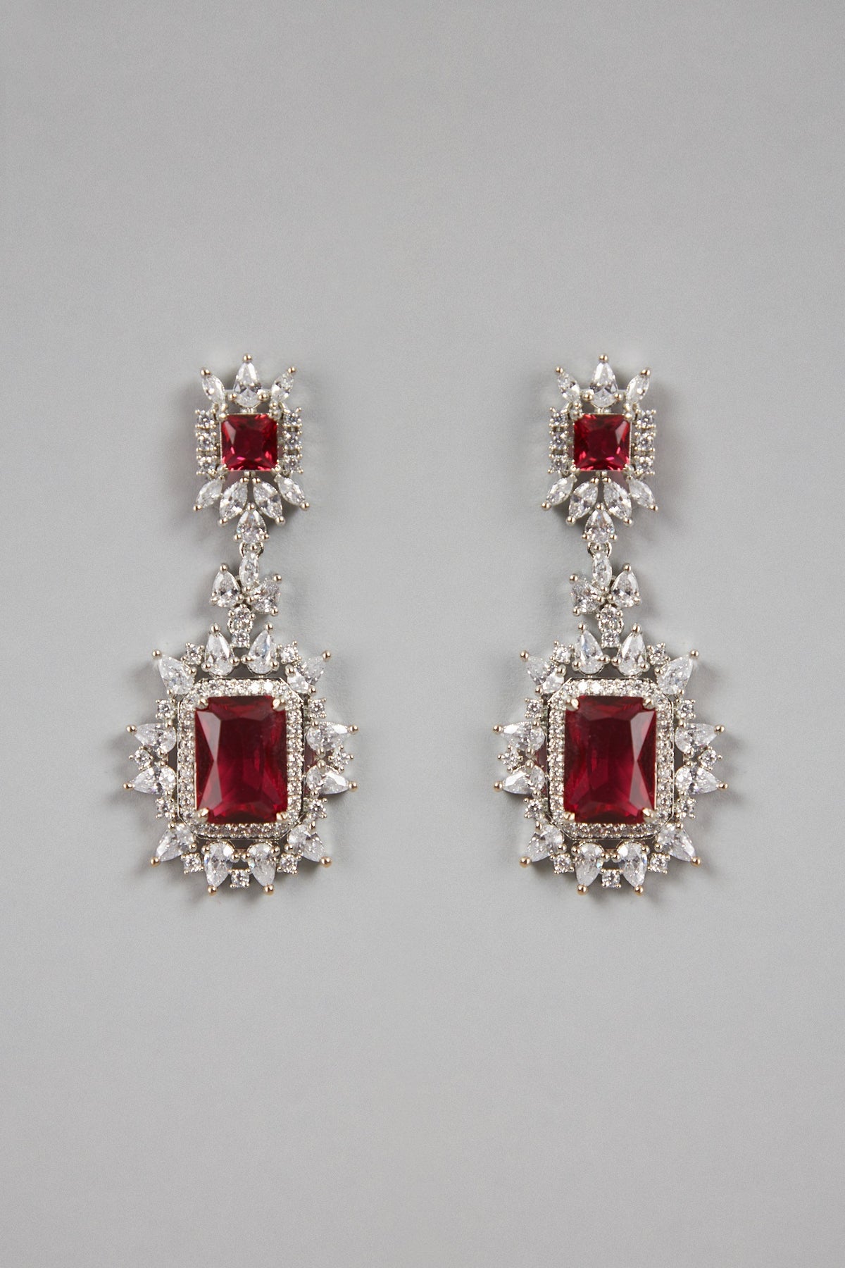 White Finish Red Stones & Zircon Necklace Set