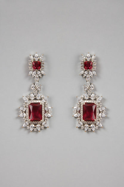 White Finish Red Stones & Zircon Necklace Set