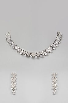 White Finish Zircon Choker Necklace Set