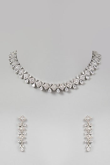 White Finish Zircon Choker Necklace Set