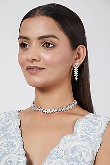 White Finish Zircon Choker Necklace Set