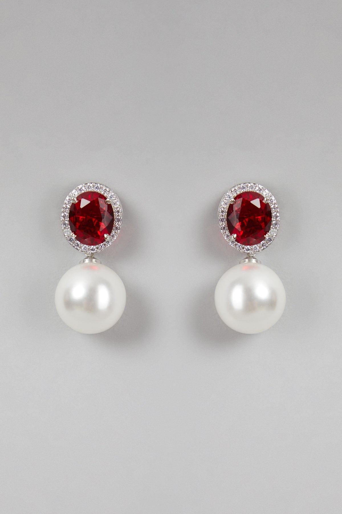White Finish Pearl & Zircon Earrings
