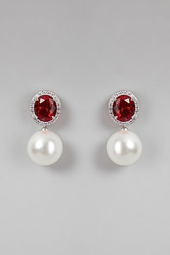 White Finish Pearl & Zircon Earrings