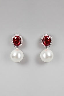 White Finish Pearl & Zircon Earrings