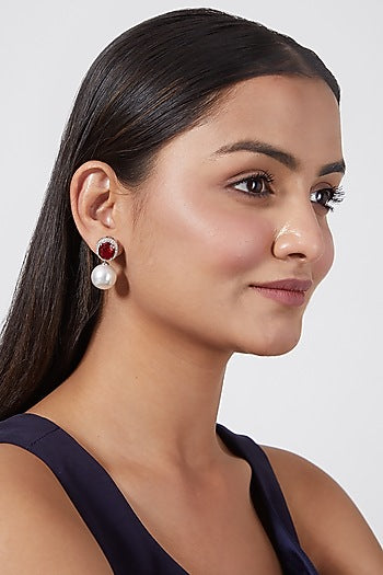White Finish Pearl & Zircon Earrings