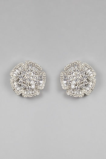 White Finish Stud Earrings