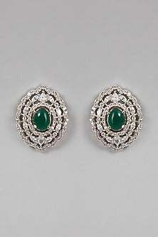 White Finish Zircon & Green Stone Earrings