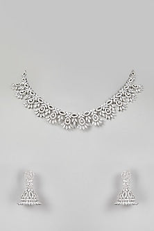 White Finish Faux Diamonds Sleak Necklace Set