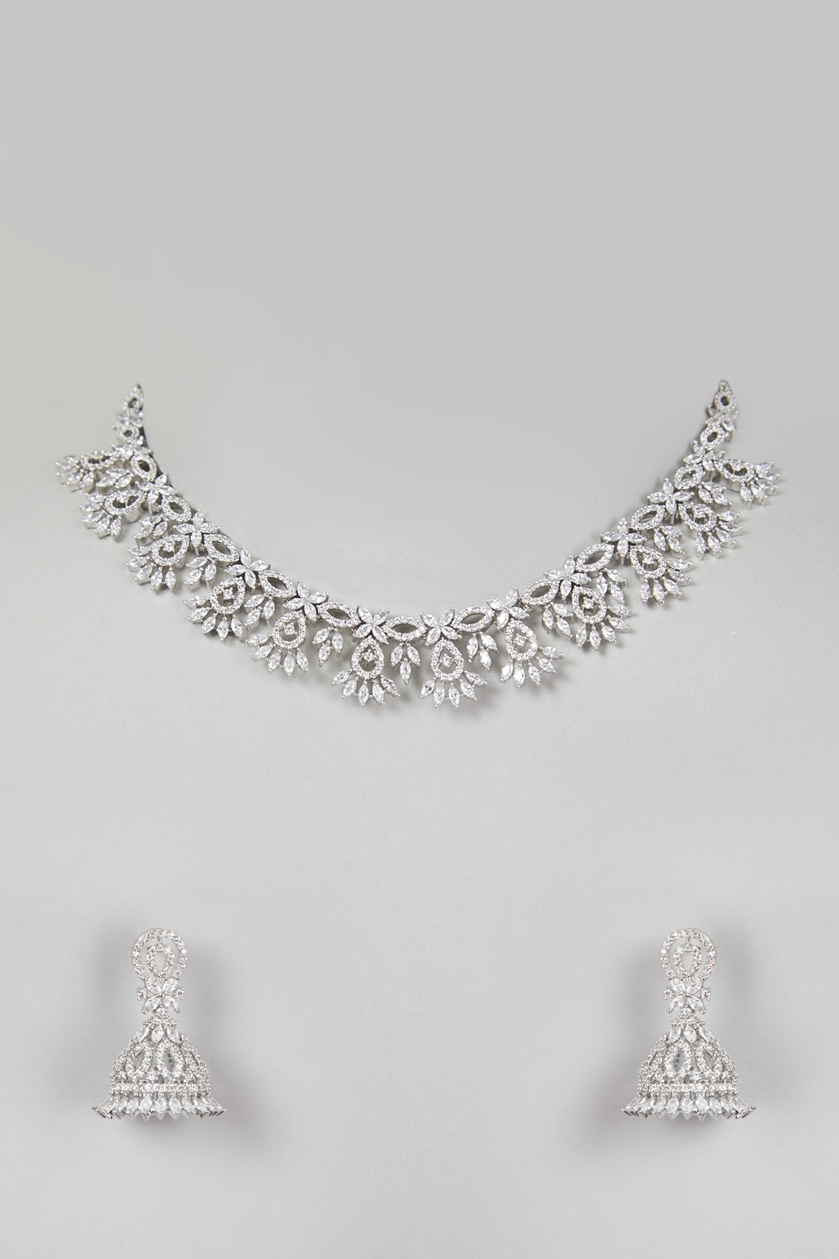 White Finish Faux Diamonds Sleak Necklace Set