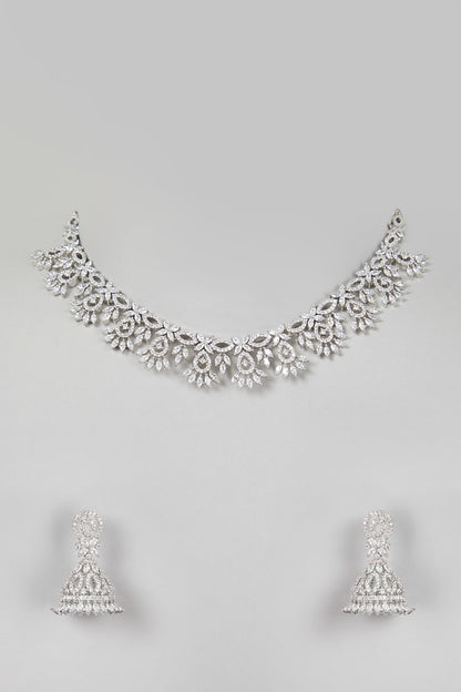 White Finish Faux Diamonds Sleak Necklace Set