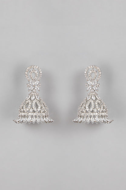 White Finish Faux Diamonds Sleak Necklace Set