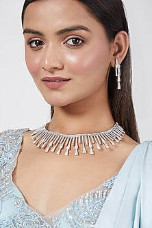 White Finish Zircon Choker Necklace Set