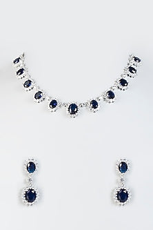White Finish Zircon & Blue Stone Choker Necklace Set
