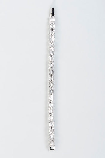 White Finish Bracelet With Faux Diamonds