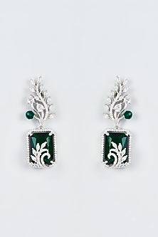White Finish Zircon & Green Stone Dangler Earrings