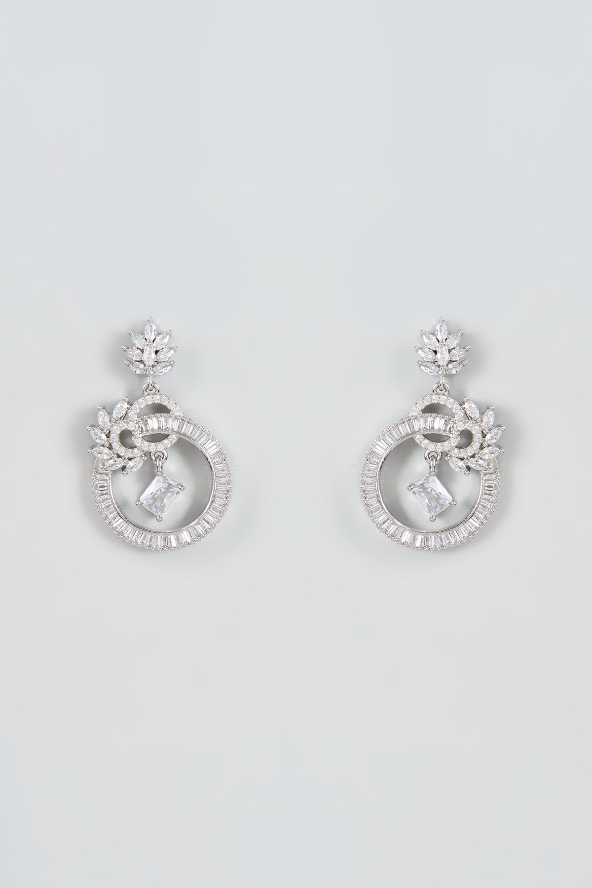 White Finish Zircon Dangler Earrings